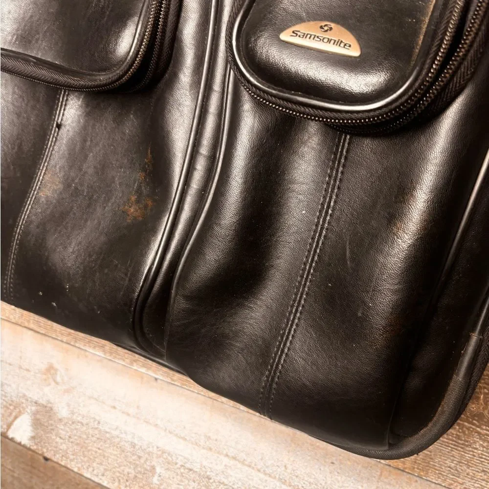 Samsonite Black Leather unisex travel carry on laptop business Bag compartments